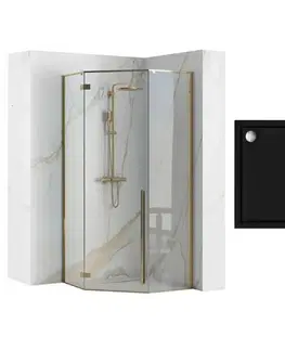 Vane REA/S - Sprchovací kút DIAMOND 90x90 - zlatá + sprchova vanička Diamond, čierna KPL-14904
