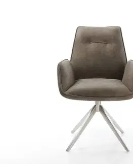 Jedálenské stoličky DELIFE Otočná jedálenská stolička Zoa-Flex mikrovlákno taupe vintage krížová podstava široká nerezová oceľ 360° otočná hojdacia funkcia vrecková pružina