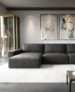 Rohové sedacie súpravy DELIFE Rohová pohovka Lanzo XL 380x180 cm imitácia kože vintage antracitová variabilné ležadlo