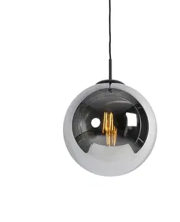 Závesné svietidlá Závesné svietidlo v štýle Art Deco čierne s dymovým sklom 30 cm - Pallon