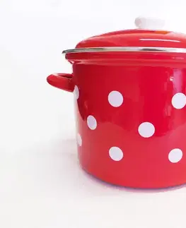 Hrnce BELIS - Hrniec a pokrievka smalt 24cm 6L, červený biely bodky