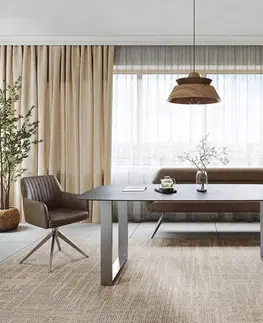 Jedálenské stoly DELIFE Jedálenský stôl Edge zaoblený 200x100 cm keramika betónová sivá nerezová oceľ úzky
