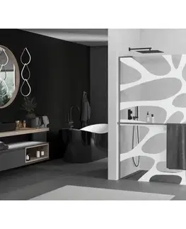 Sprchové dvere MEXEN/S - Kioto+ L Sprchová zástena WALK-IN s poličkou a držiakom uterákov 80 x 200, biely vzor, grafit metal 800-080-123-95-97