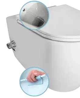 Záchody ISVEA - INFINITY CLEANWASH závesná WC misa, integrovaný ventil a bidetová spŕška, Rimless, 36,5x53cm, biela 10NFS9216I