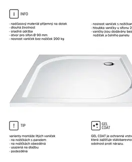 Vane Mereo Štvorcová sprchová vanička, 90x90x3 cm, bez nožičiek, liaty mramor CV35M