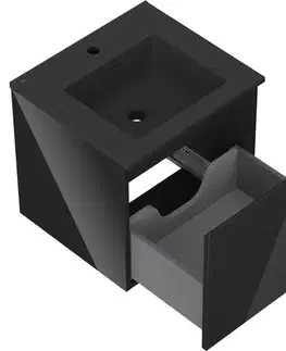 Kúpeľňový nábytok MEXEN/S - Orio kúpeľňová skrinka 50 cm s umývadlom Otis, 1 šuplík, čierna lesk/čierna mat 91A10-05047-1-BF70-W18M71