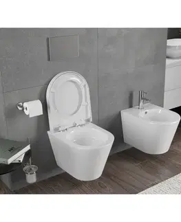 Záchody MEXEN/S - Rico Závesná WC misa Rimless Tornado vrátane sedátka s slow, duroplast, biela lesk 30720200T