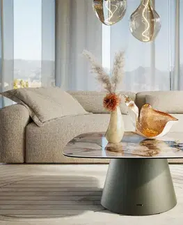 Konferenčné stolíky DELIFE Konferenčný stolík Edge zaoblený 90×90 cm keramika Patagonia leštená Borna efektový povrch titánová farba