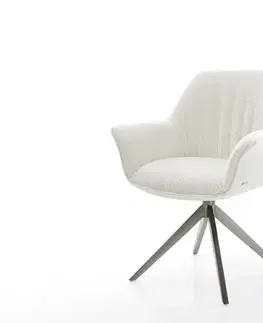 Jedálenské stoličky DELIFE Jedálenská stolička Keila-Flex s opierkami bouclé mäkký béžová krížová podstava široká grafitová 360° otočná kolískacia funkcia