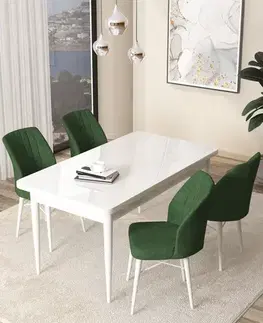 Jedálenské sety Dining Table & Chairs Set (5 Pieces) Arp - White, Khaki