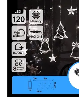 LED osvetlenie  B.V.  - LED vonkajší vianočný svetelný reťazec 120xLED/6W/230V/8 funkcií 3x0,6m IP44 studená biela s diaľkovým ovládaním B10303S6Y