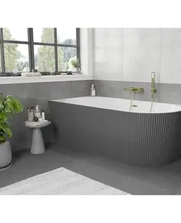 Vane MEXEN/S - Silo voľne stojaca rohová vaňa ľavá reliéf 150 x 75, biela/sivá, sifón a prepad zlatá kartáčovaná 52891507562L-55