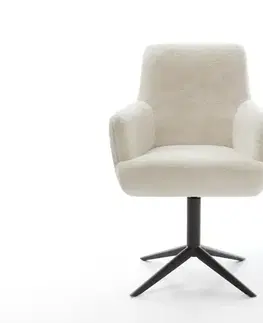 Jedálenské stoličky DELIFE Jedálenská stolička Heira-Flex s opierkami plyšový manšester krémovo biela krížová podstava čierna 360° otočný hojdacia funkcia vrecková pružina