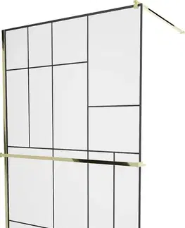 Sprchové dvere MEXEN/S - KIOTO Sprchová zástena WALK-IN s poličkou a držiakom uterákov 80 x 200, transparent/čierna 8 mm, zlatá 800-080-121-50-78