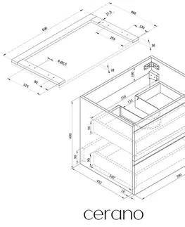 Kúpeľňový nábytok CERANO - Koupelnová skříňka Carole - bílá matná + deska pod umyvadlo Navira Pro - 36 mm - 60x51,6x46  CER-668273