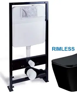Závesné wc sety PRIM predstenový inštalačný systém bez tlačidla + WC MEXEN TEO ČERNÁ Rimless + SEDADLO PRIM_20/0026 X ME02
