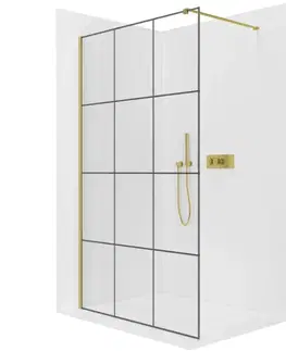 Sprchové dvere CERANO - Sprchová zástena Walk-in Onyx Cube Ľ/P - 8 mm - hranatá vzpera - zlatá, industriálne sklo - 110x200 CER-8050BD502