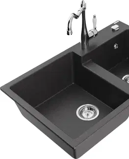 Kuchynské drezy MEXEN/S MEXEN/S - Tomas granitový drez 2-bowl vrátane batérie Carla, čierna kropenatá 6516-76-670700-00