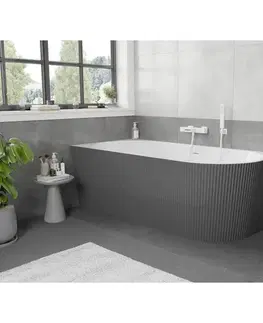 Vane MEXEN/S - Silo voľne stojaca rohová vaňa ľavá reliéf 150 x 75, biela/sivá, sifón a prepad biela 52891507562L-20
