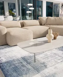 Konferenčné stolíky DELIFE Konferenčný stolík Edge zaoblený 120×70 cm keramika onyx šampanské Trive nerezová oceľ kefovaná