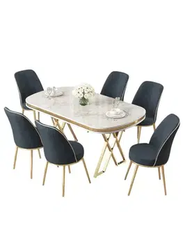 Jedálenské sety Dining Table & Chairs Set (7 Pieces) Lai - White, Gold, Anthracite