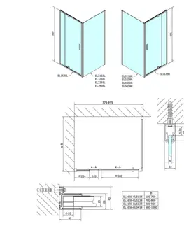 Sprchové dvere POLYSAN - EASY obdĺžniková/štvorcová sprchová zástena pivot dvere 800-900x900, L/P, sklo Brick EL1638EL3338