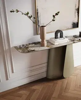 Konzolové stolíky DELIFE Konzolový stolík Edge zaoblený tvar 180×40 cm keramika Patagonia leštená Livos kov titánová farba