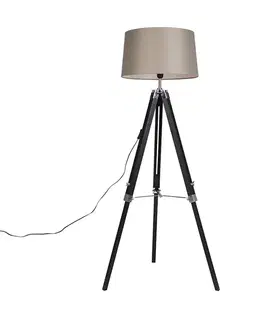 Stojace lampy Stojaca lampa trojnožka čierna s tienidlom 45 cm ľanové taupe