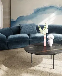 Konferenčné stolíky DELIFE Konferenčný stolík Edge okrúhly 90x90 cm keramika Laminam® Noir Desir hnedá Trive kov čierna