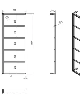 Doplnky do kúpeľne SAPHO - SKA nástenný sušiak uterákov 450x1150x100, čierna mat SKA501