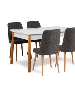 Jedálenské sety Jedálenský set s rozkladacím stolom a stoličkami (5 kusov) Santiago White Anthracite