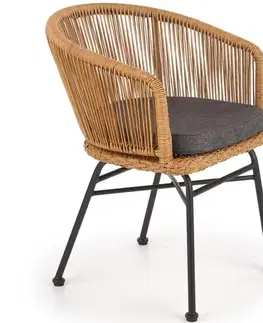 Kuchynské stoličky Stolička K400 Ratan/Kov/Tkanina Natural/Sivá
