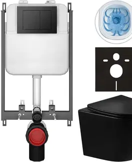Záchody CERANO - Kompletný WC set Basic/Cesso - čierna lesklá - WC tlačidlo Maxio/Čierna - na zamurovanie - 49x36 CER-8050BD86306