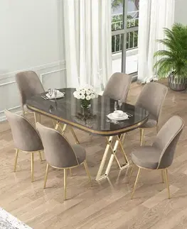 Jedálenské sety Dining Table & Chairs Set (7 Pieces) Lai - Anthracite, Gold, Cappuccino