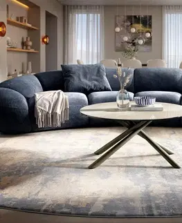 Konferenčné stolíky DELIFE Konferenčný stolík Edge okrúhly 90×90 cm keramika onyx šampanské Sarity kov titánová farba