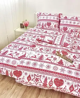 Obliečky Obliečky bavlnené Vianočné obliečky Christmas červené TiaHome - 1x Vankúš 90x70cm, 1x Paplón 140x200cm