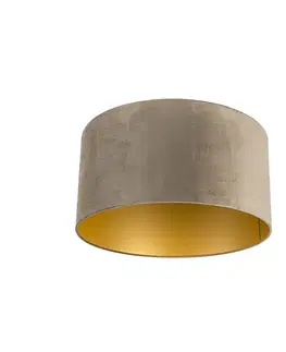 Tienidlo na lampu Zamatové tienidlo na lampu sivohnedé 50/50/25 so zlatým interiérom