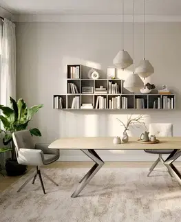 Jedálenské stoly DELIFE Jedálenský stôl Edge zaoblený 260×120 cm keramika Laminam® sabbia dubová farba Zenthara hranatý nerezová oceľ
