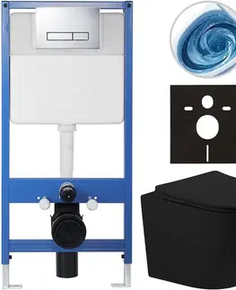Záchody CERANO - Kompletný podomietkový WC set Lite/Cesso - čierna matná - WC tlačidlo Slim, chróm - predstenová inštalácia / sadrokartón - 49x36 CER-8050BD113