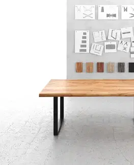 Jedálenské stoly DELIFE Jedálenský stôl Edge 200x100 XL akácia prírodná kov čierna Live-Edge