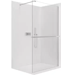 Držadlá k vani CERANO - Sprchová zástěna Walk-in Onyx Cube L/P - 8 mm + polička/držák na ručníky - hranatá vzpěra - chrom, transparentní sklo - 50x200  CER-8050BD739