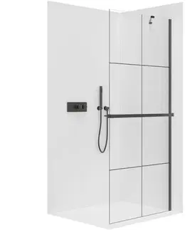 Držadlá k vani CERANO - Sprchová zástěna Walk-in Onyx Y L/P - 8 mm + polička/držák na ručníky - černá matná, industriální sklo - 140x200  CER-8050BD1406