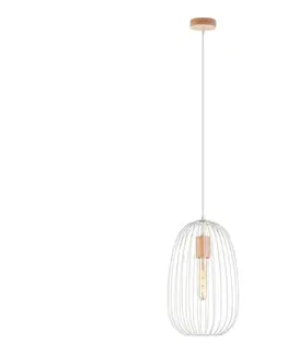 Svietidlá  Luster na lanku OVELLA 1xE27/15W/230V, priemer 25 cm, krémová/borovica W-KM 1367/1 SAND+DS