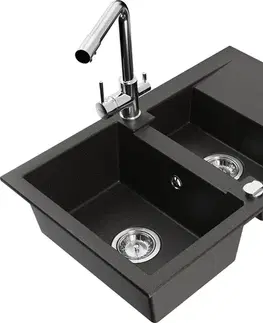 Kuchynské drezy MEXEN/S MEXEN/S - Gaspar granitový drez 1.5 s odkvapkávačom vrátane batérie Duero, čierna/zlatá metalik 6507-75-671600-00