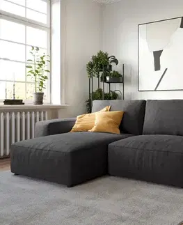 Rohové sedacie súpravy DELIFE Rohová pohovka Lanzo 230x155 cm mikrovlákno čierna variabilné ležadlo