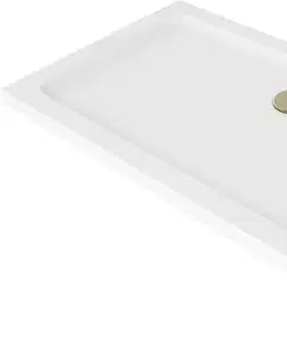 Vane MEXEN/S - Flat sprchová vanička obdĺžniková slim 130 x 70, biela + zlatý sifón 40107013G