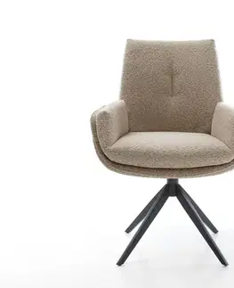 Jedálenské stoličky DELIFE Jedálenská stolička Clea-Flex bouclé tmavobéžová krížová podstava široká čierna 360° otočná s hojdacou funkciou