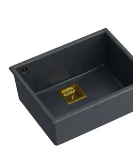 Kuchynské drezy Quadron Quadron - Granitový drez DAVID 50 Black Metallic Zlaty HQD5542U8-G1