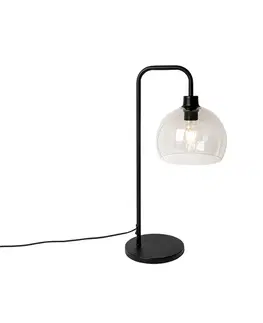 Stolné lampy Moderná stolová lampa čierna s dymovým tienidlom - Maly