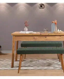 Jedálenské sety Jedálenský set s rozkladacím stolom a lavicou (3 kusy) Santiago 1070 - Atlantic Pine, Green